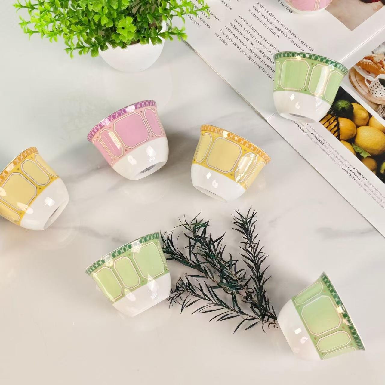 Swarovski Arabic coffee set of six cups. Three colors are available.